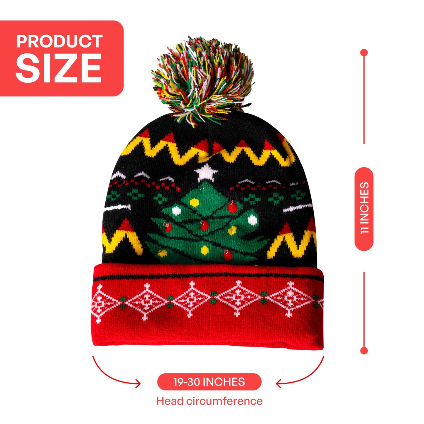 Joyfy LED Christmas Hat with Light-up Bulb Necklace,Light Up Ugly Christmas Beanies for Adults,Women Mens Gifts for Christmas,Funny Hats Christmas Party Favors Christmas Accessories Winter Hat