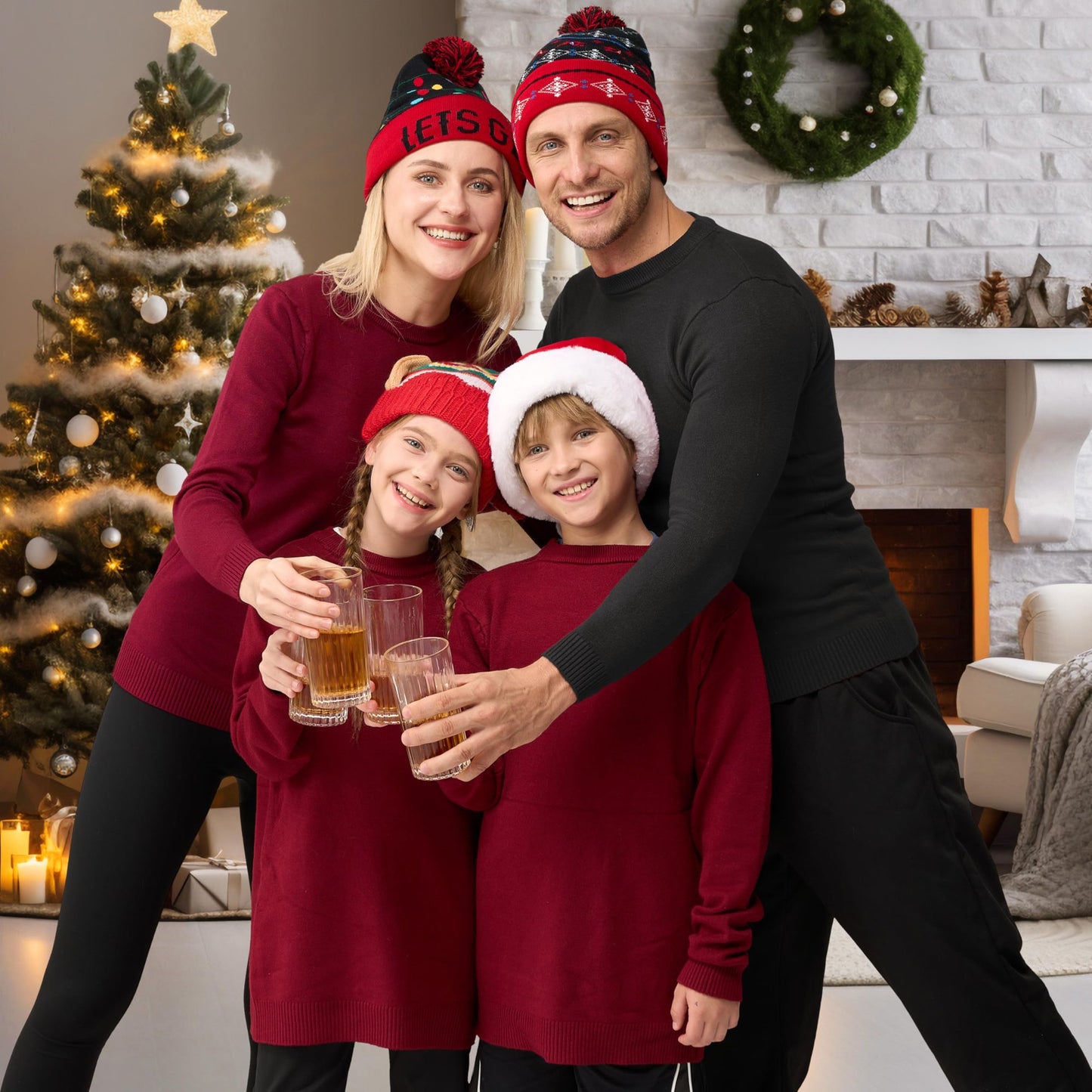 Joyfy LED Christmas Hat with Light-up Bulb Necklace,Light Up Ugly Christmas Beanies for Adults,Women Mens Gifts for Christmas,Funny Hats Christmas Party Favors Christmas Accessories Winter Hat