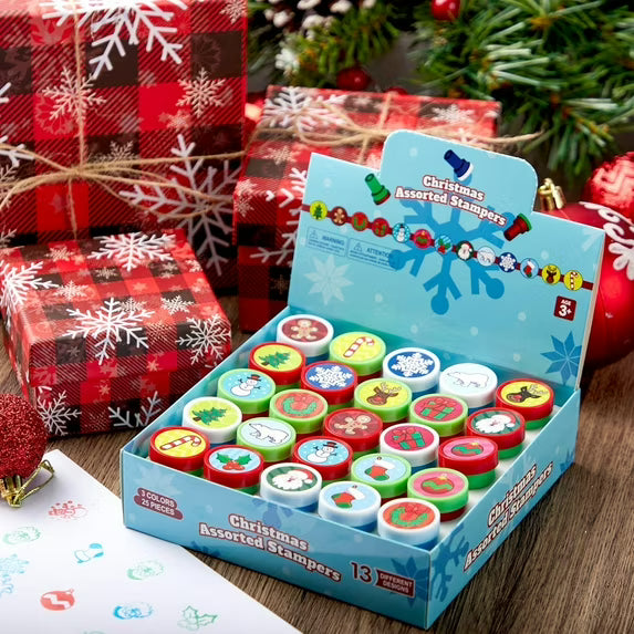 Joyfy 25 Pcs Christmas Assorted Stamps for Kids, Self-Ink Stampers (12 Different Designs, Plastic Stamps) for Christmas Party Favors, Stocking Stuffers, Kids Crafts, School Prizes and Goodies