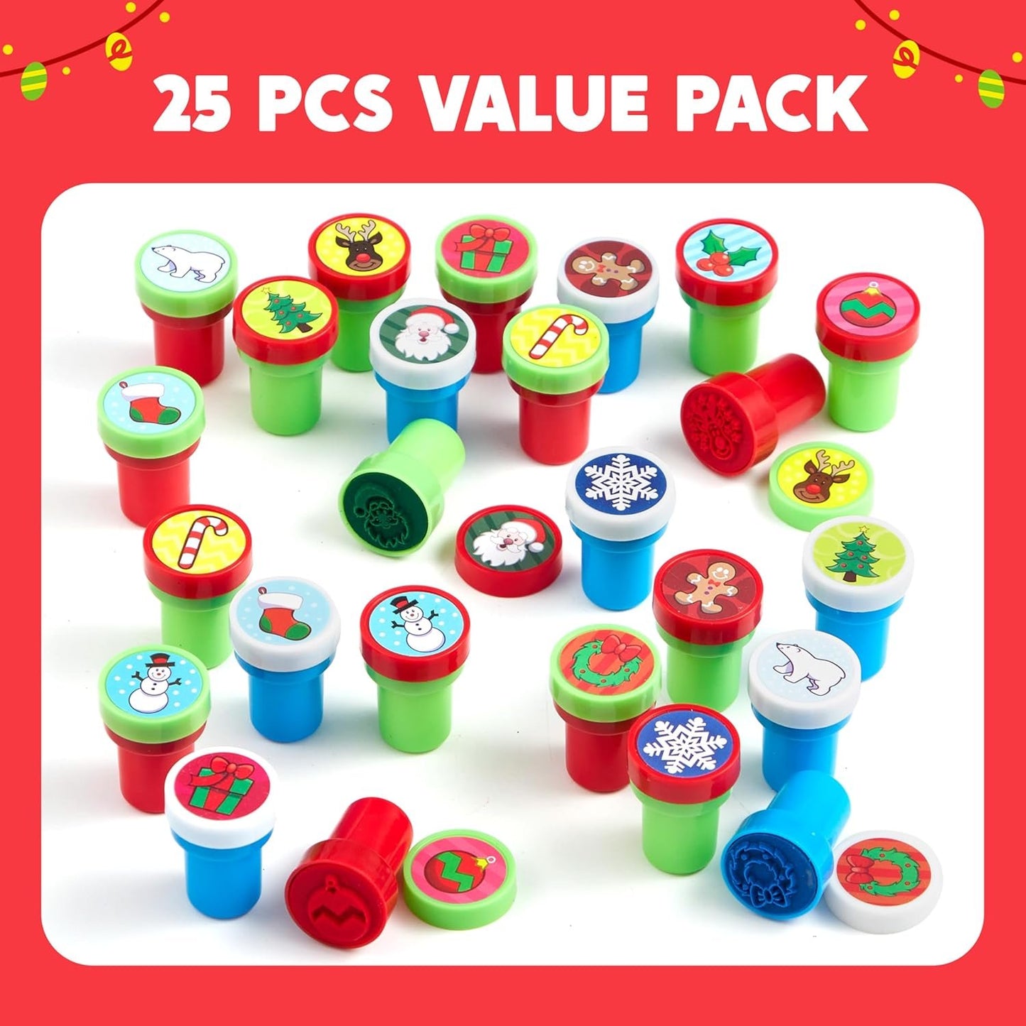 Joyfy 25 Pcs Christmas Assorted Stamps for Kids, Self-Ink Stampers (12 Different Designs, Plastic Stamps) for Christmas Party Favors, Stocking Stuffers, Kids Crafts, School Prizes and Goodies
