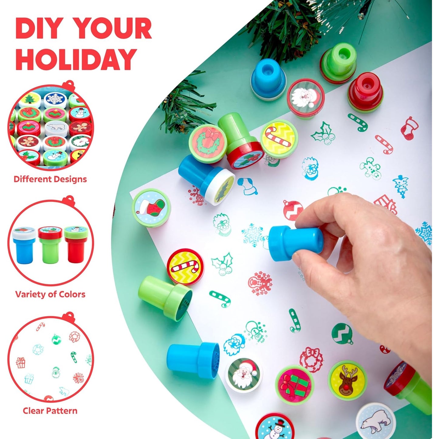 Joyfy 25 Pcs Christmas Assorted Stamps for Kids, Self-Ink Stampers (12 Different Designs, Plastic Stamps) for Christmas Party Favors, Stocking Stuffers, Kids Crafts, School Prizes and Goodies