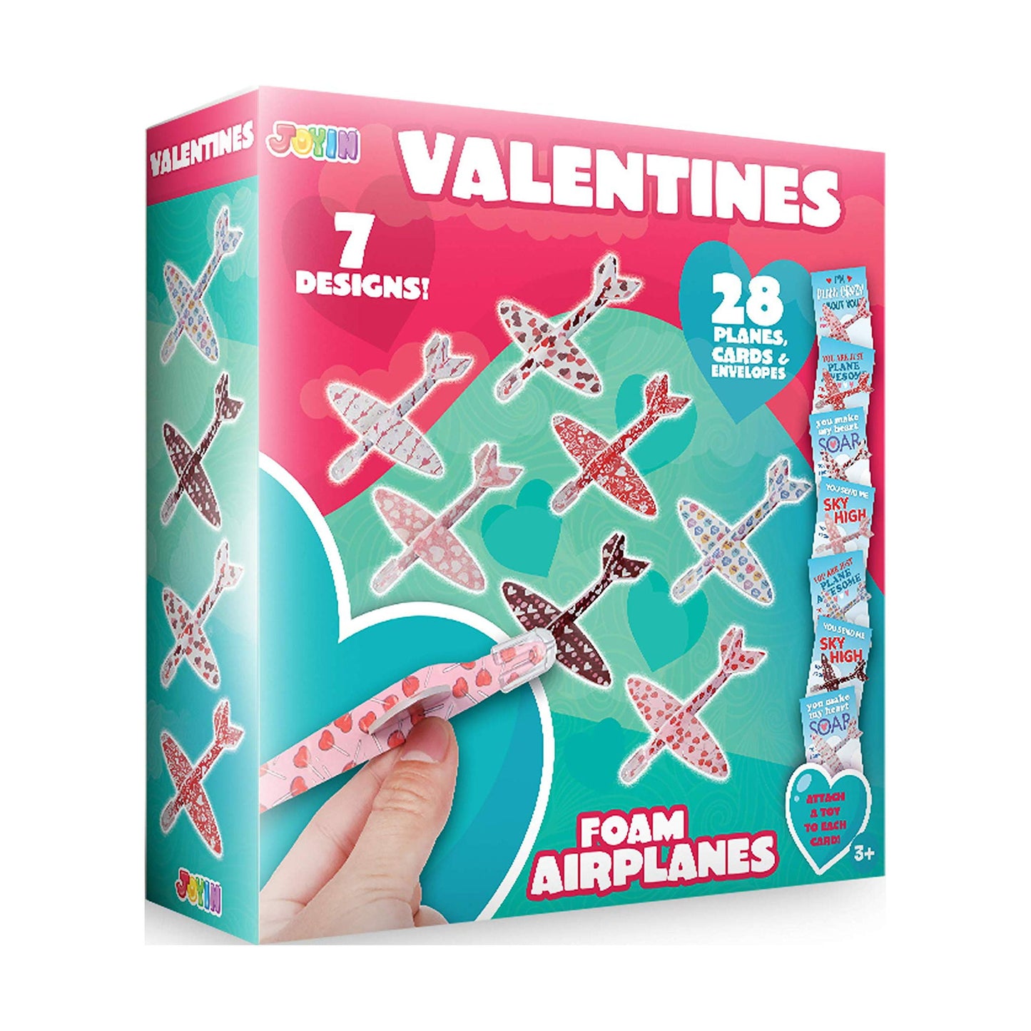 28 Packs Valentines Day Cards with Foam Airplanes for Kids, Valentines Exchange Cards with Boxes for Boys Girls, Valentines School Classroom Party Favors