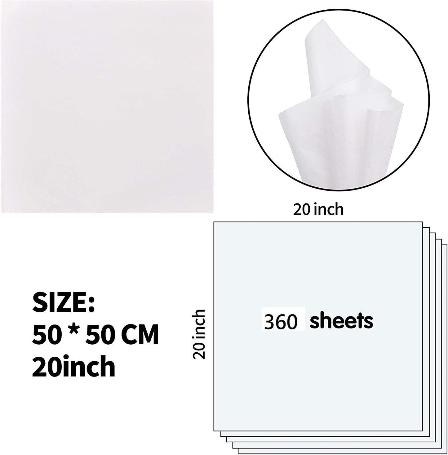 Joyfy 360 Sheets White Tissue Paper Bulk 20” x 20” Wrapping Accessory for Gift Wrap Christmas, Packing, DIY Arts & Crafts, Party Supplies and Wine Bottles
