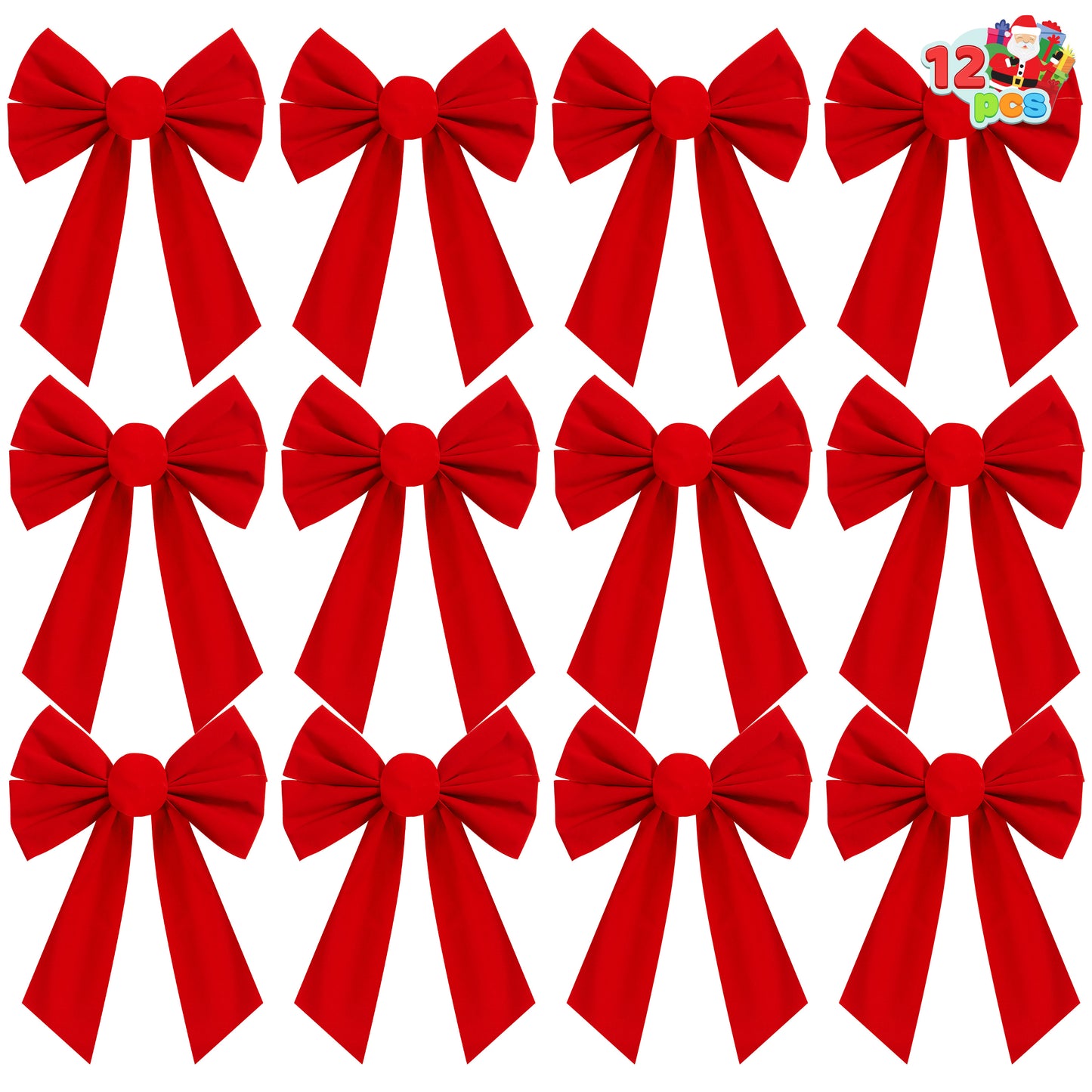 Joyfy 12 Pcs Christmas Red Velvet Bows, 13"x 9" Wide Decorative Christmas Bows for Wreath Garland Christmas Tree Decor, Indoor Outdoor Holiday Decorations