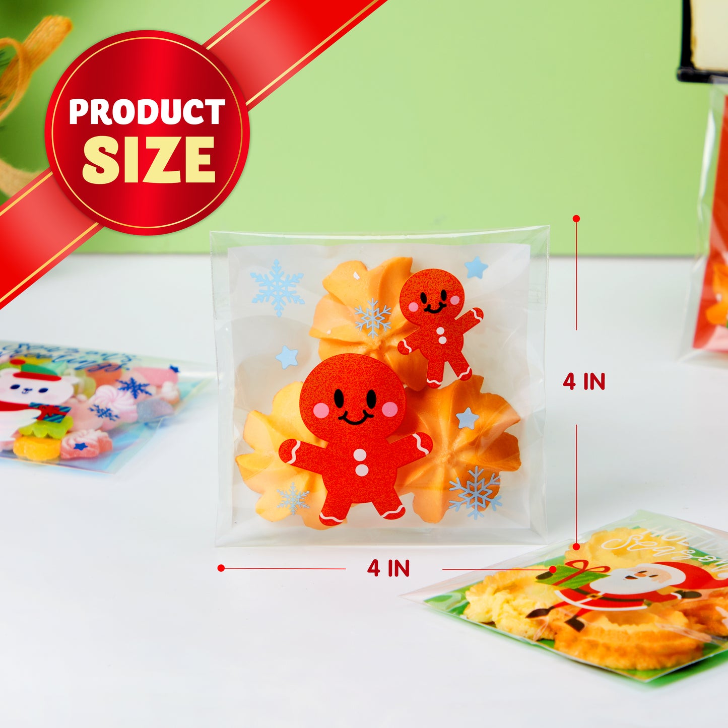 Joyfy 300 Pcs Christmas Cookie Bags Self-adhesive Candy Bags Plastic Cellophane Treat Bags for Holiday Treats, Christmas Party Favors Supplies, Cute Christmas Cello Gift Bags, Xmas Goodie Bags