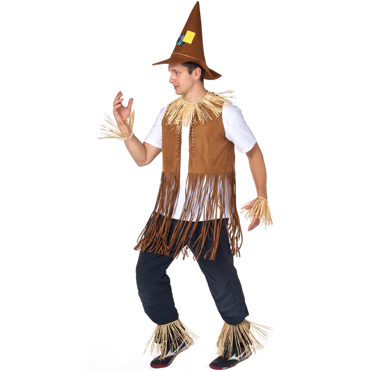 Joyfy 6 Pcs Halloween Scarecrow Costume Set,Scarecrow Costume Accessories Decoration with Scarecrow Hat and Scarecrow Skirt Raffia Neck Foot Hand Straws for Party Accessory Halloween Decoration