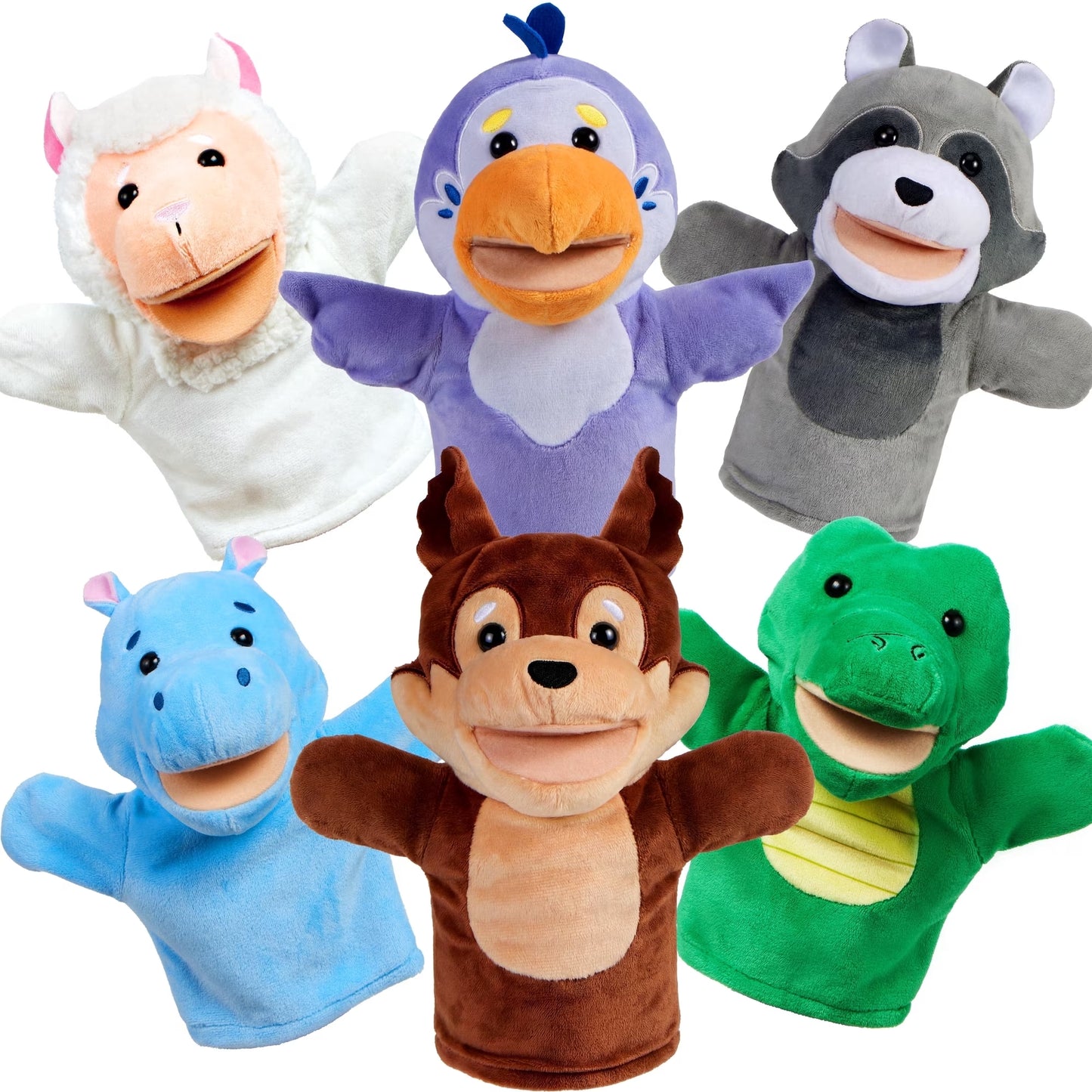Joyfy 6Pcs Kids Hand Puppet with Mouth, Toddler Wild Animal Plush Toy for Pretent Play, Christmas Birthday Gifts, Easter Basket Stuffers