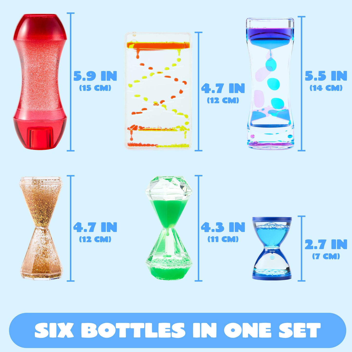 Joyfy 6-Pack Sensory Tubes Fidget Toys for Kids with Autism, Calming Water Sensory Bottles, Silent Fidget for Classroom, Stress Relief Gift for Toddler Birthday Christmas