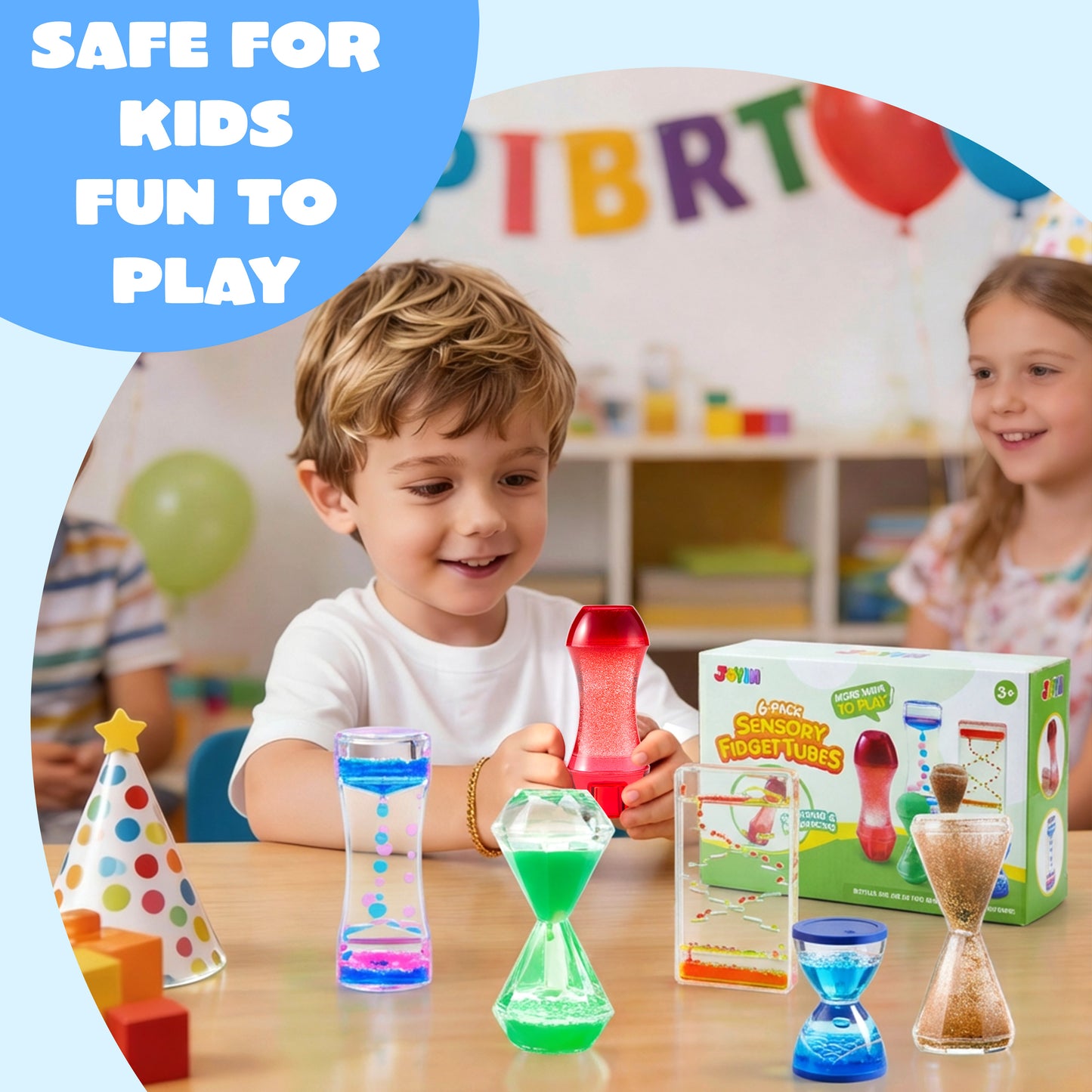 Joyfy 6-Pack Sensory Tubes Fidget Toys for Kids with Autism, Calming Water Sensory Bottles, Silent Fidget for Classroom, Stress Relief Gift for Toddler Birthday Christmas