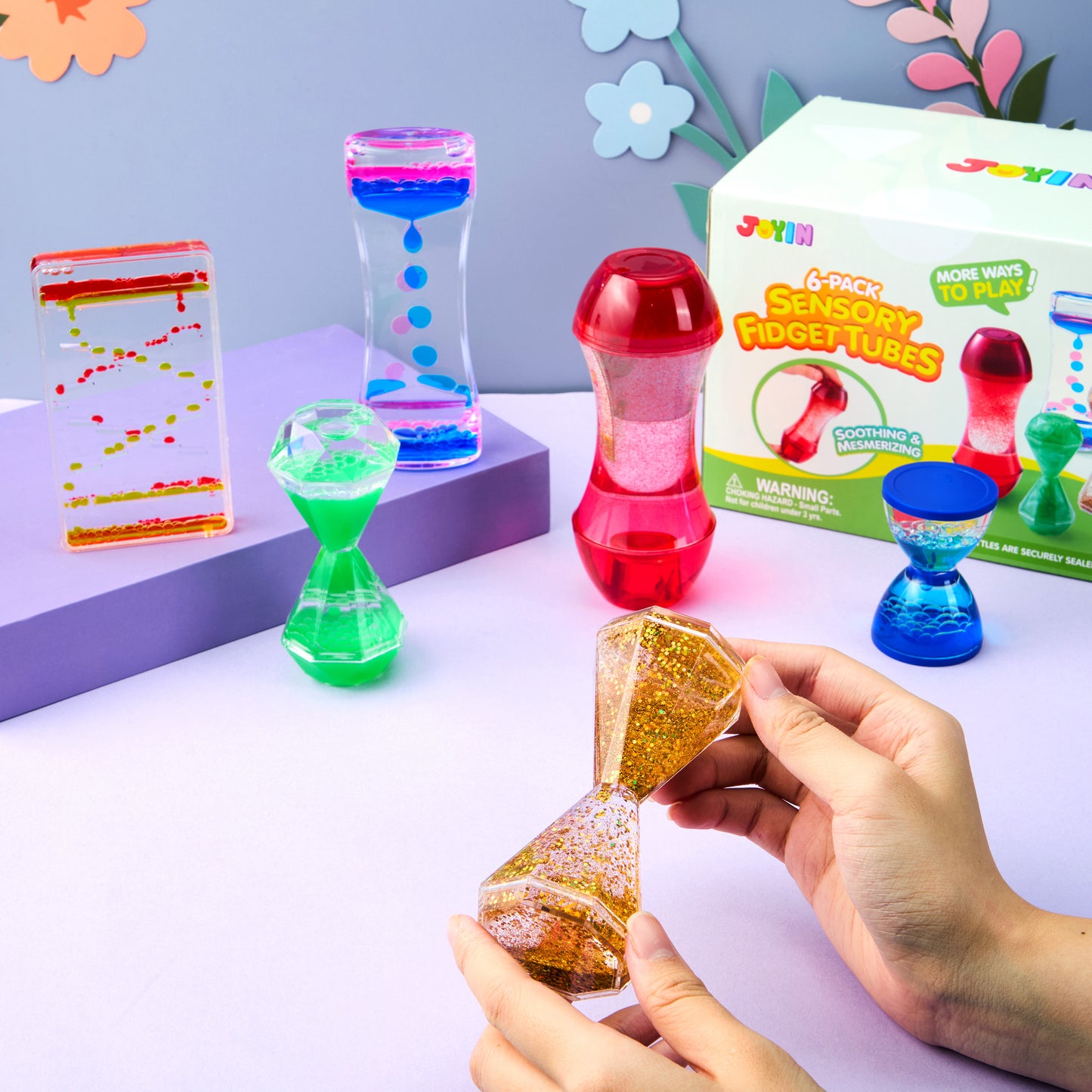 Joyfy 6-Pack Sensory Tubes Fidget Toys for Kids with Autism, Calming Water Sensory Bottles, Silent Fidget for Classroom, Stress Relief Gift for Toddler Birthday Christmas