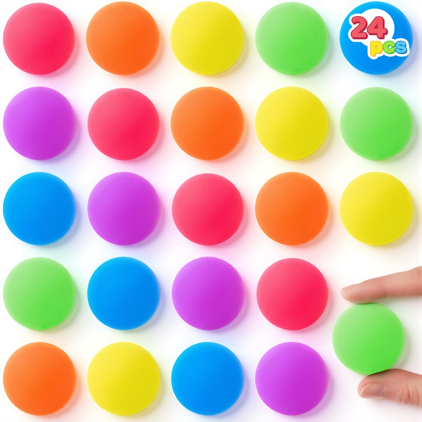 Joyfy 24 Pcs Bouncy Balls Multi Neon Party Favors 6 Colors 32mm Rubber Bouncing Balls Toys for Kids Small Gift for Birthday, Carnival Prize, Goody Bags Stuffers