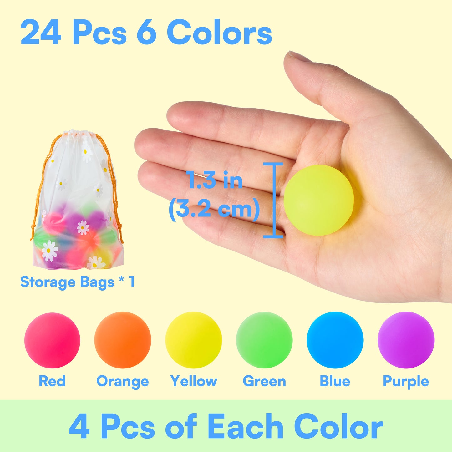 Joyfy 24 Pcs Bouncy Balls Multi Neon Party Favors 6 Colors 32mm Rubber Bouncing Balls Toys for Kids Small Gift for Birthday, Carnival Prize, Goody Bags Stuffers