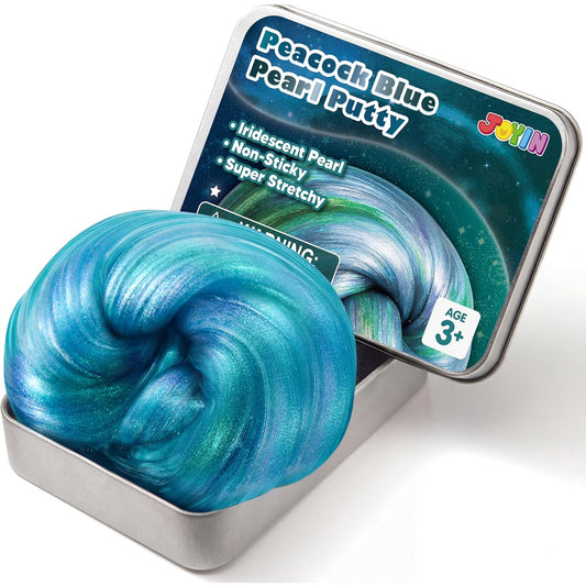 Joyfy 4.2oz Peacock Blue Pearl Putty, Non-Sticky Sensory Slime, Fidget Toy for Kids and Adults, Stress Relief Gift, Water-Based Stretch Putty
