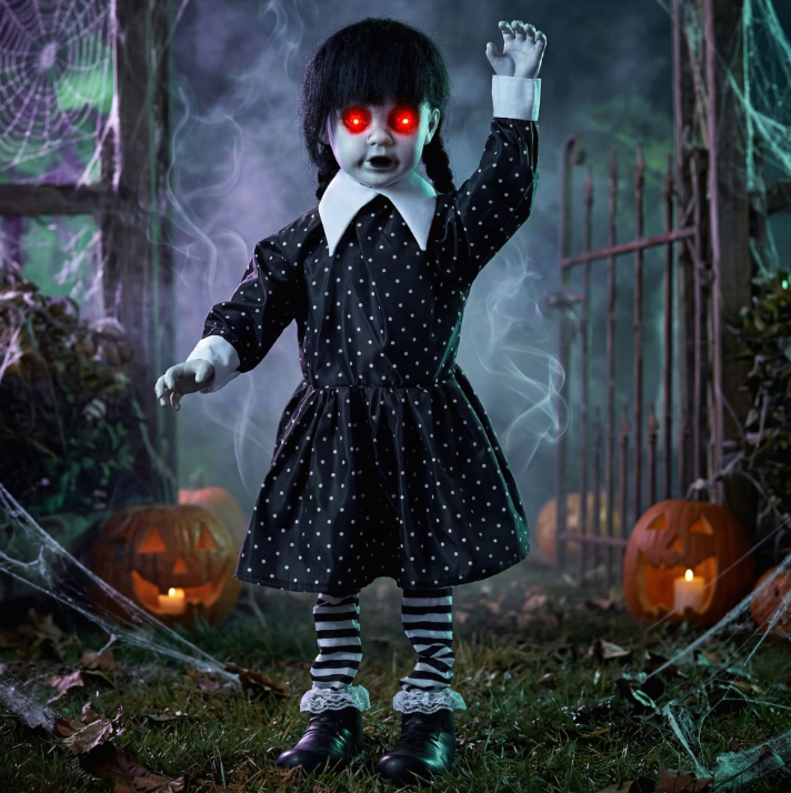 Joyfy 31.5" Halloween Decorations Outdoor Ghost Doll, Animatronic Sound-activated Spooky Girl Prop with Glowing LED Eyes, Creepy Sounds, Scary Haunted House Props for Garden Yard