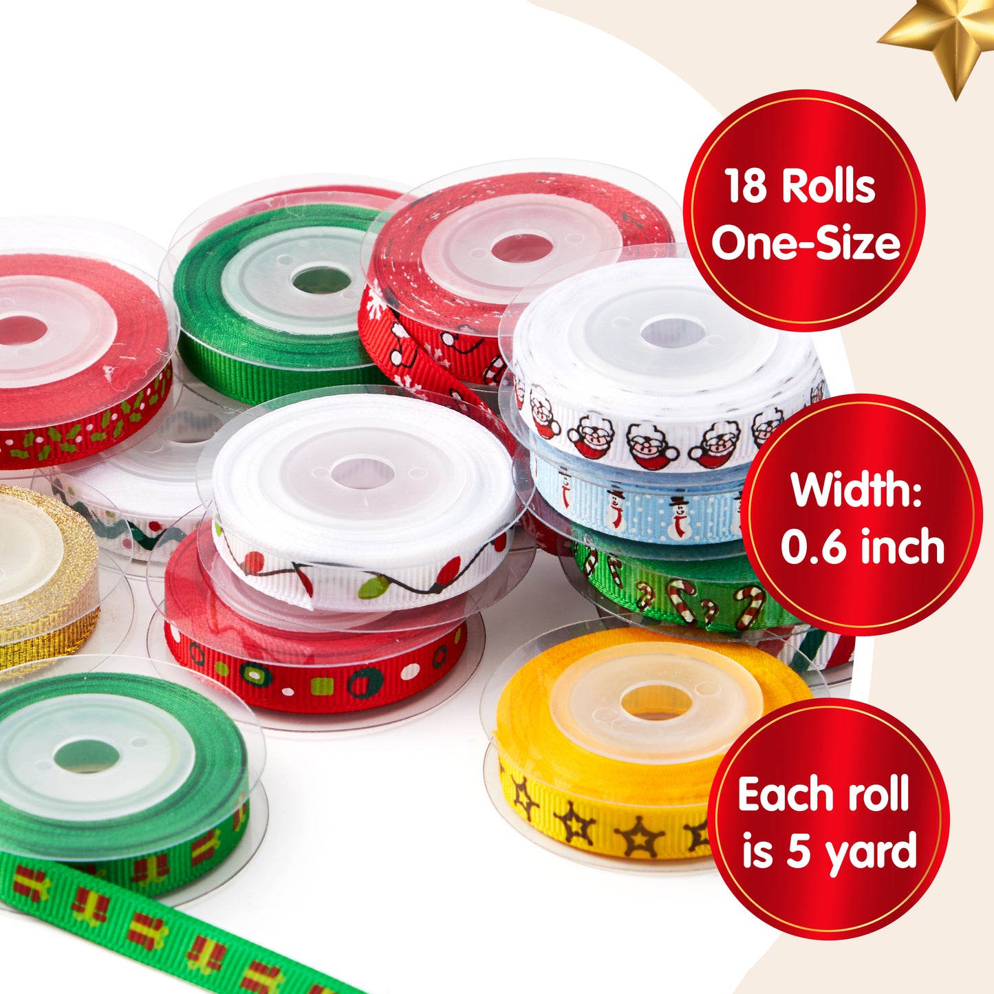 SYNCFUN 270 ft Satin Ribbon Assortment, 18 Pcs