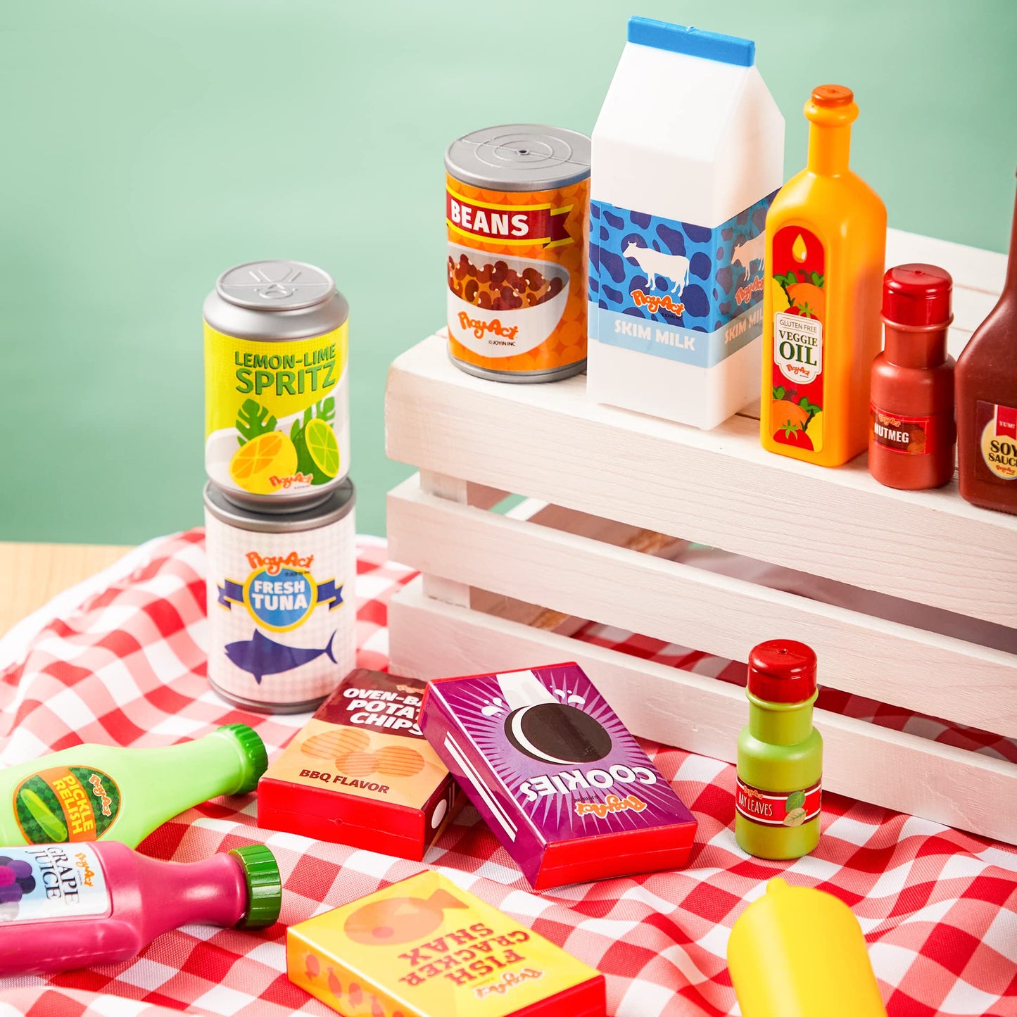 Joyfy 30 Pcs Play Food Grocery Cans, Play Kitchen Accessories, Gifts & Indoor Toys for Kids Toddlers 2 3 4 5 6 Years Old