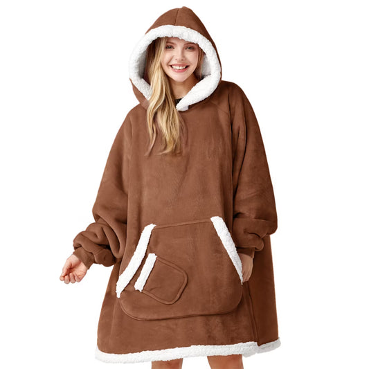 Wearable Blanket Hoodie for adult – Cozy Flannel Fleece Hooded Blanket Sweatshirt with Sleeves and Pocket, Long Oversized Wearable Throw for Adults