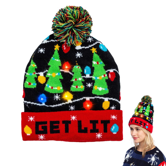 Joyfy 1 Pack LED Christmas Hat,Light Up Ugly Christmas Beanies for Adults,Women Mens Gifts for Christmas,Funny Hats Christmas Party Favors Christmas Accessories Winter Hat