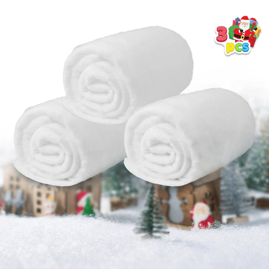 Joyfy 3 Pcs Christmas Snow Blanket Roll (3x8 Ft) Soft Thick Artificial Snow Blanket, Snow Rolls, Snow Sheets, Fake Snow Cotton Fabric for Christmas Holiday Winter Decoration