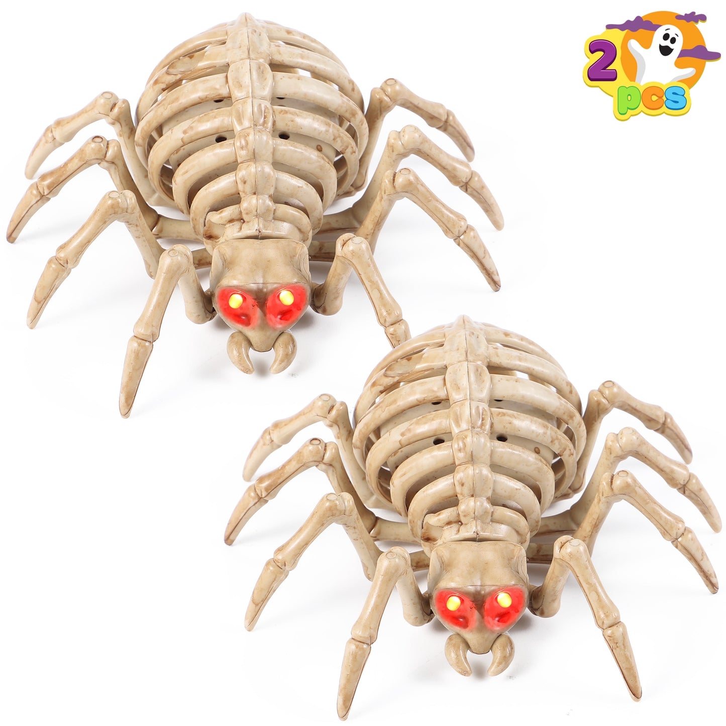 Joyfy 2 PCS 4.5 inch Halloween Spider Skeleton Decoration, Glowing Plastic Animal Skeleton, Halloween Decoration for Parties, Haunted House Indoor Decorations