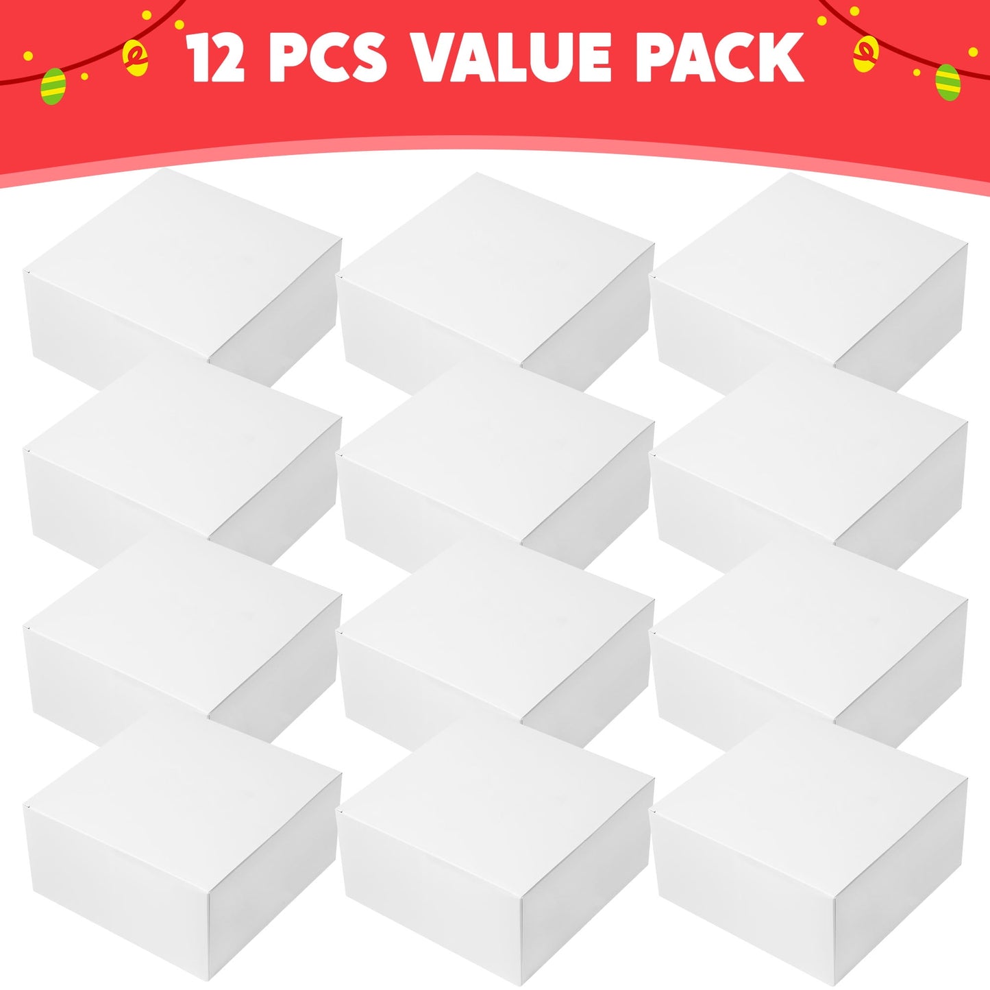 12 Pcs White Square Cookie Boxes, Plain White Treat Boxes with Lids 8" x 8" x 4" Bakery Gift Wrapping Box for Party Favor Pastries, Birthday Party, Present, Thanksgiving, Winter Holidays