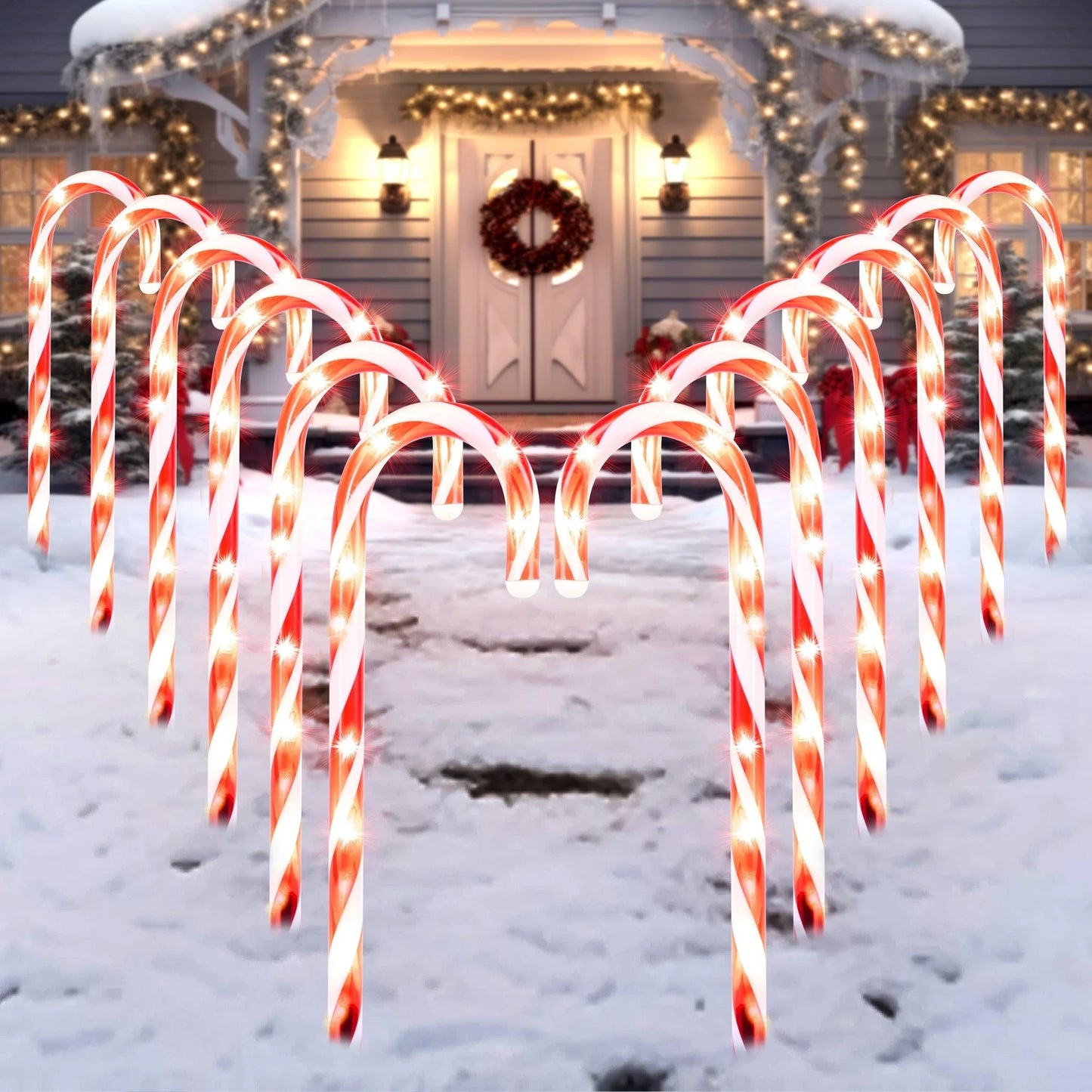 Joyfy 12 Pcs Christmas Candy Cane Lights Outdoor Pathway Lights Christmas Decorations Outdoor,23" Light Up Candy Canes Outdoor Xmas Lights for Outside Porch Yard