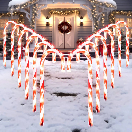 Joyfy 12 Pcs Christmas Candy Cane Lights Outdoor Pathway Lights Christmas Decorations Outdoor,23" Light Up Candy Canes Outdoor Xmas Lights for Outside Porch Yard
