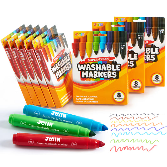 Joyin 64-Count Washable Marker Bulk，8 boxes 8 color Set for kids,For Classroom, Preschool Activities, Art Projects, Back to School Supplies