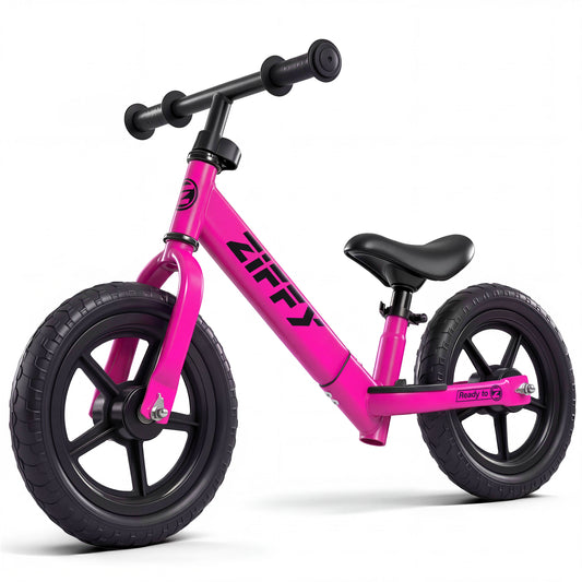 ZIFFY 12'' Balance Bicycle for Kids, Toddler Balance Bike with Air Rubber Tires, Adjustable Seat, Lightweight No Pedal Training Bicycle, Gift Bike for 2-6 Boys Girls, Pink