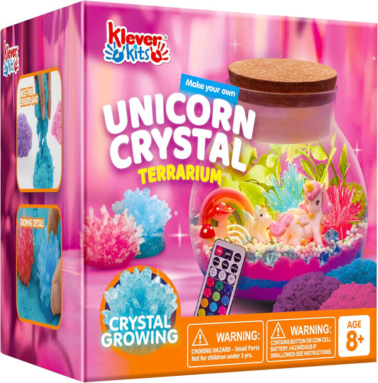 Klever Kits Unicorn Crystal Terrarium Crafts Kit for Kids with LED Night Light, Crystal Growing Science Kit Girls Gift for Aged 6+ Years