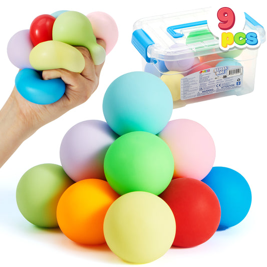 Joyfy 9 Pack Slow Rising Stress Balls Mini Sensory Fidget Toys for Adults Stress Relief Squishies Party Favors for Kids, Anxiety Calming Squeeze Balls, Prize (1.57")