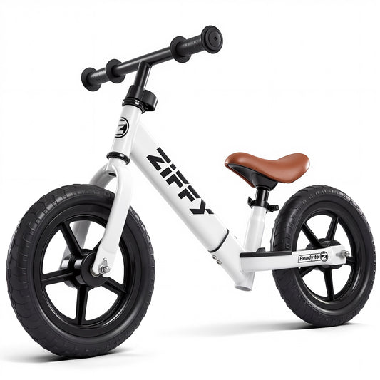 ZIFFY 12'' Balance Bicycle for Kids, Toddler Balance Bike with Air Rubber Tires, Adjustable Seat, Lightweight No Pedal Training Bicycle, Gift Bike for 2-6 Boys Girls, White