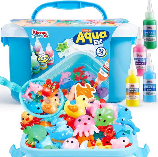 Klever Kits Aqua Elf Water Gel Kit, Magic Fairy Water Toy with 10 Magic Gels, 12 Sea Creature Molds, Creativity DIY Craft Kit for Kids Age 3+