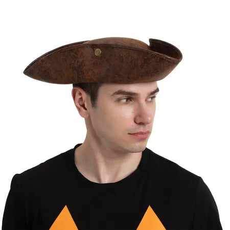 Syncfun Leather Tricorn Pirate Hat for Adults, Halloween Themed Cosplay, Pirate Dress UP Costume Accessory (Brown)