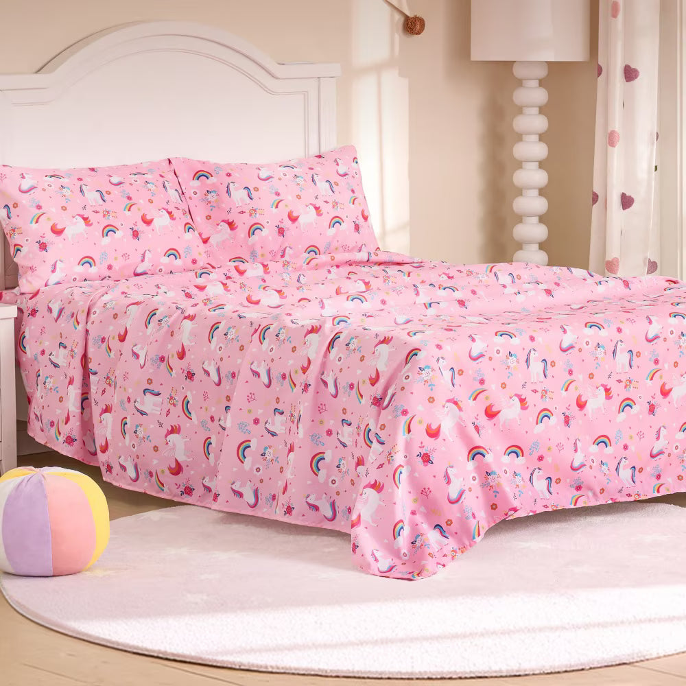 Joyfy Kids Full Sheet Set Unicorn - 4 Piece Soft Microfiber Bed Sheets - Deep Pocket Wrinkle Free, Cozy Toddler Bedding Set, Fade Resistant Breathable for Boys Girls Teens