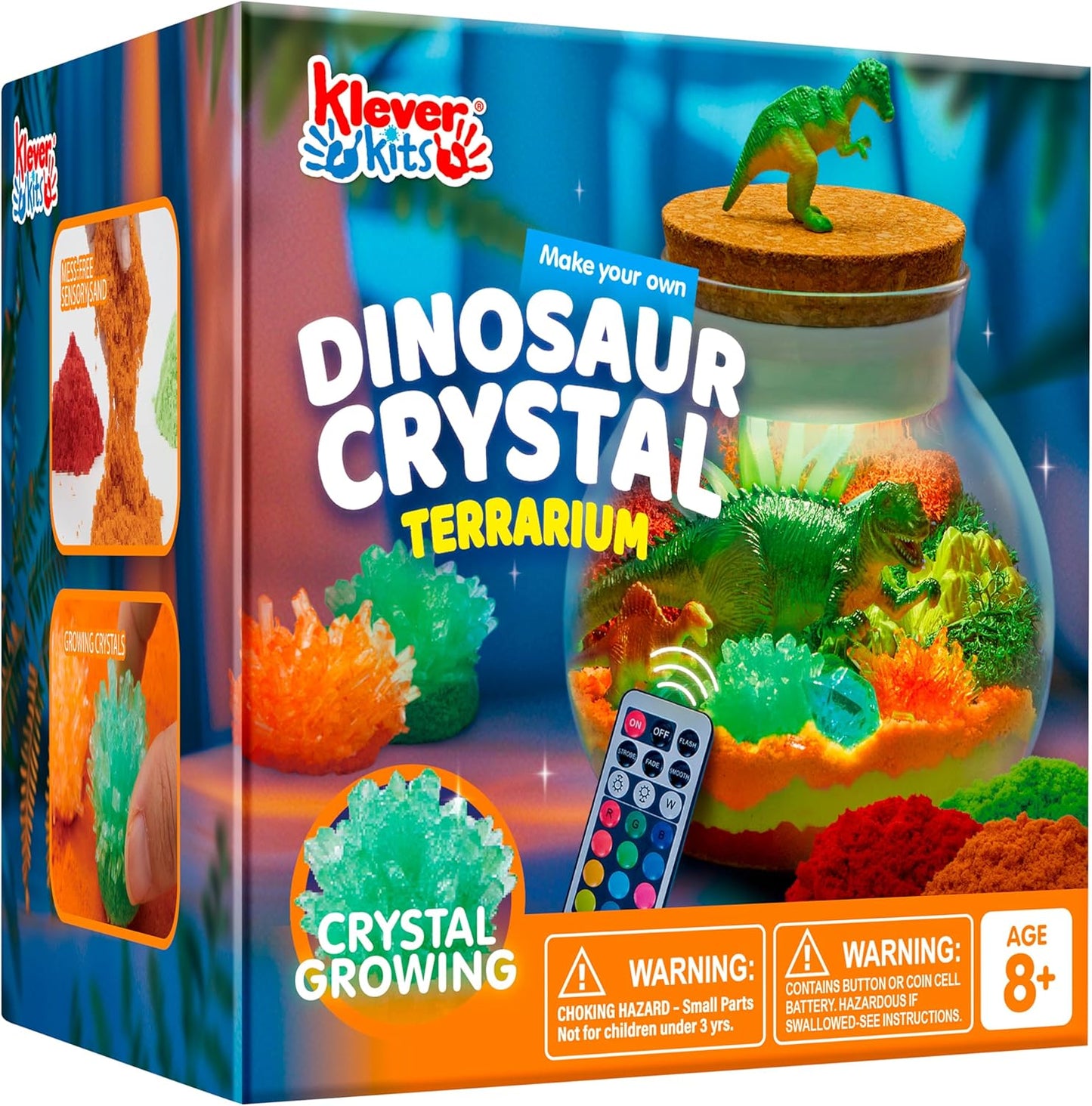 Klever Kits Dinosaur Crystal Terrarium Crafts Kit for Kids with LED Night Light, Crystal Growing Science Kits Gift for Aged 6+ Years