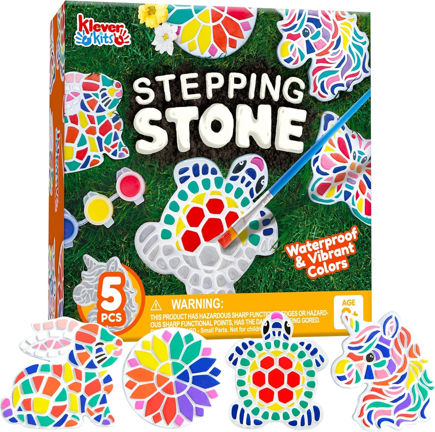 Klever Kits Stepping Stones Painting Craft Kit for Kids, 5 Pcs Garden Stones Ceramic Garden Decor, Unicorn Gifts for Girls Age 6+