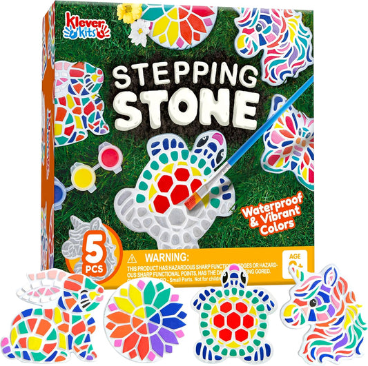 Klever Kits Stepping Stones Painting Craft Kit for Kids, 5 Pcs Garden Stones Ceramic Garden Decor, Unicorn Gifts for Girls Age 6+