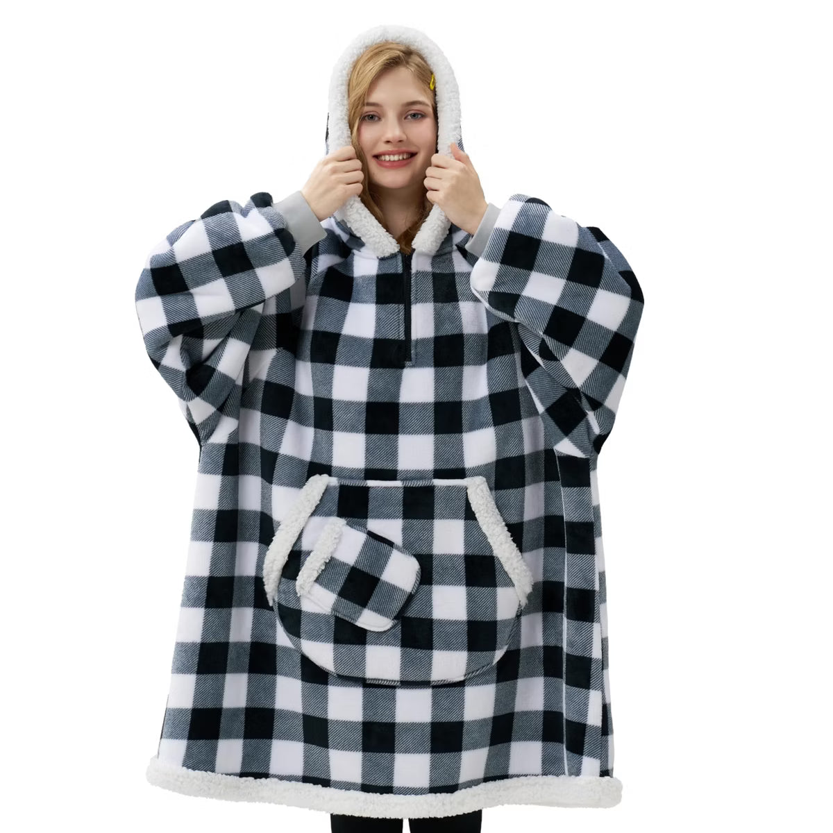 Joyfy Wearable Blanket Hoodie for Adults Gifts for Teen Girls Sister Women Fleece Printed Hooded Blanket Sweatshirt Warm Cozy with Pocket & Sleeves