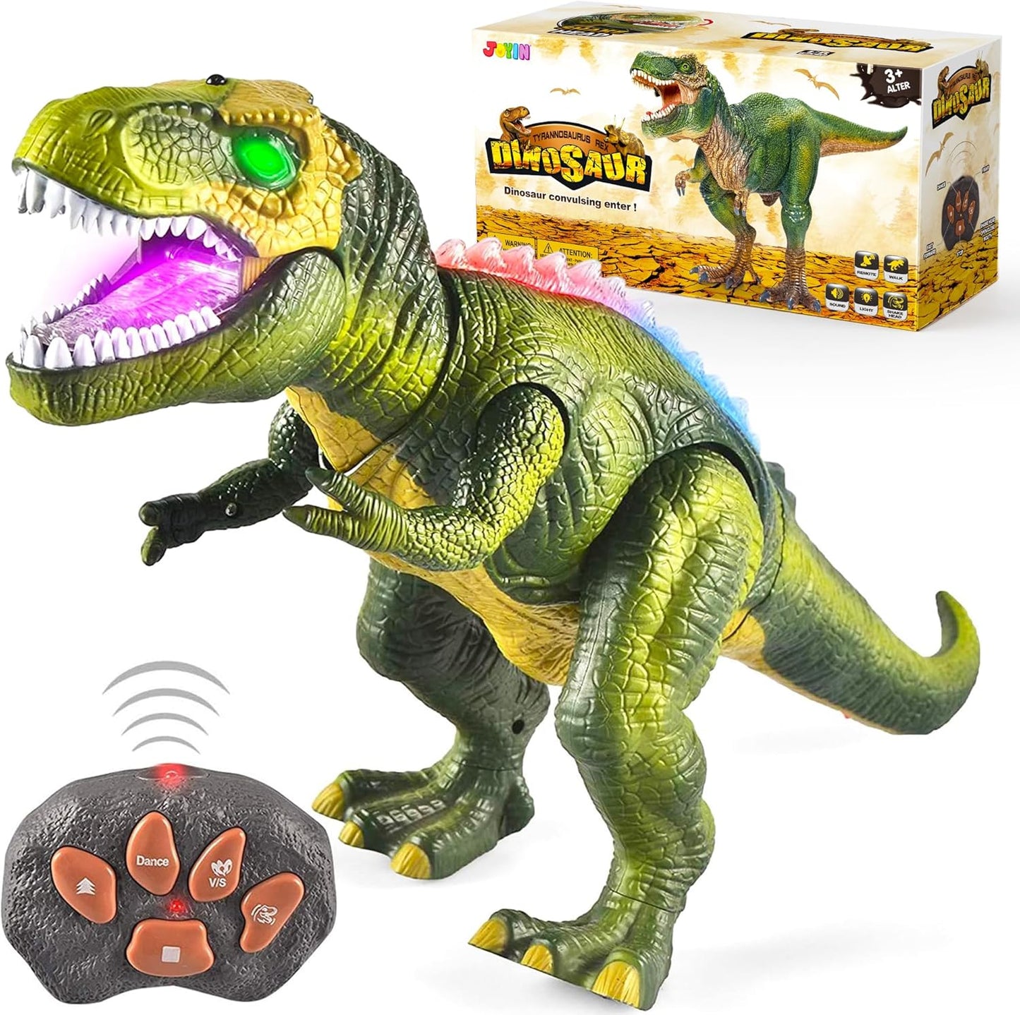 Joyfy Remote Control Walking Dinosaur for Kids 3-5, Robot Dinosaur Toy with Light and Realistic Roaring Sound, Electric Animal Toy, Christmas Birthday Gift for Boys