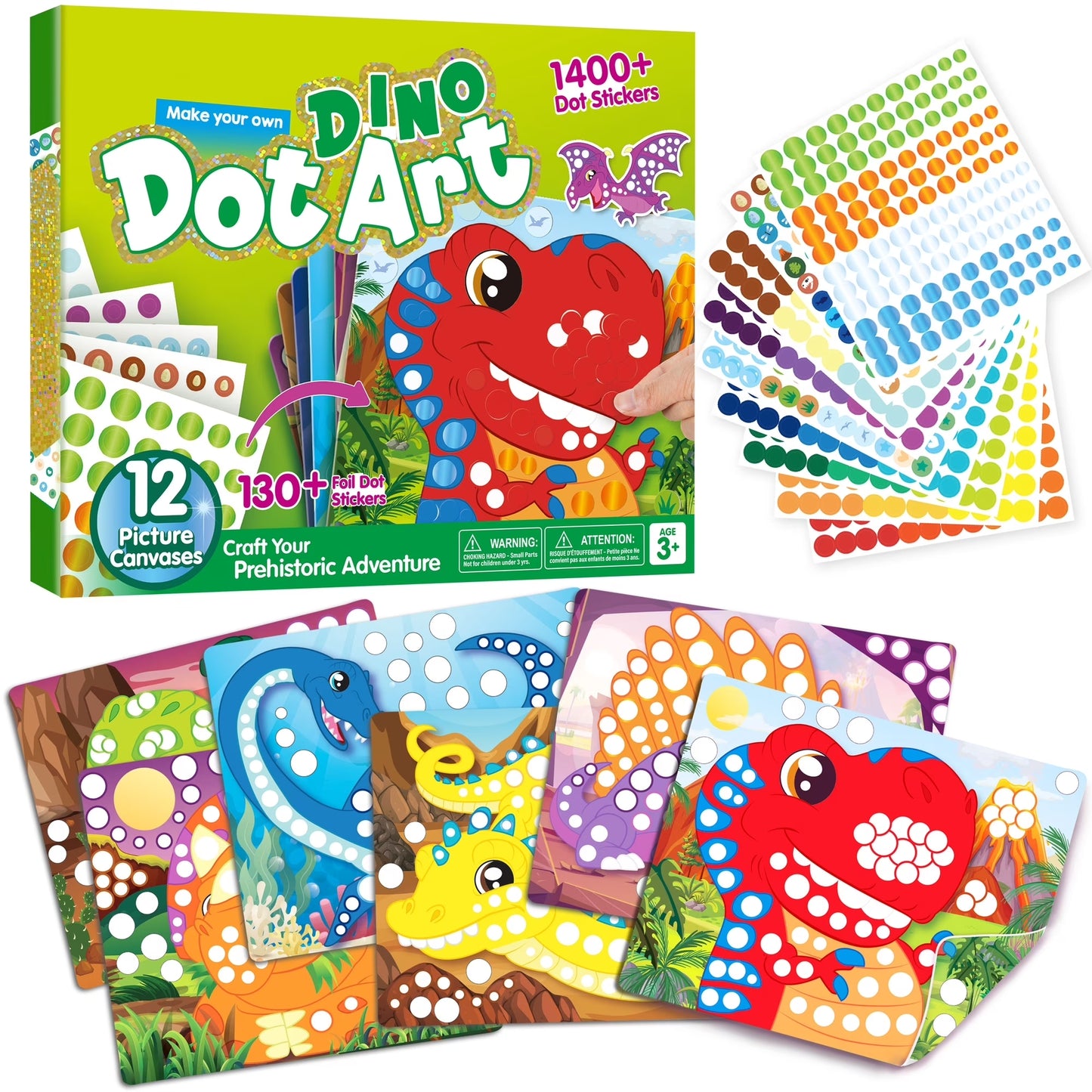 Joyfy Dot Art Kit for Kids Ages 3-5, Dino Sticker Poke A Dot Book, Toddler Creative Art Craft Supplies, Birthday Gifts