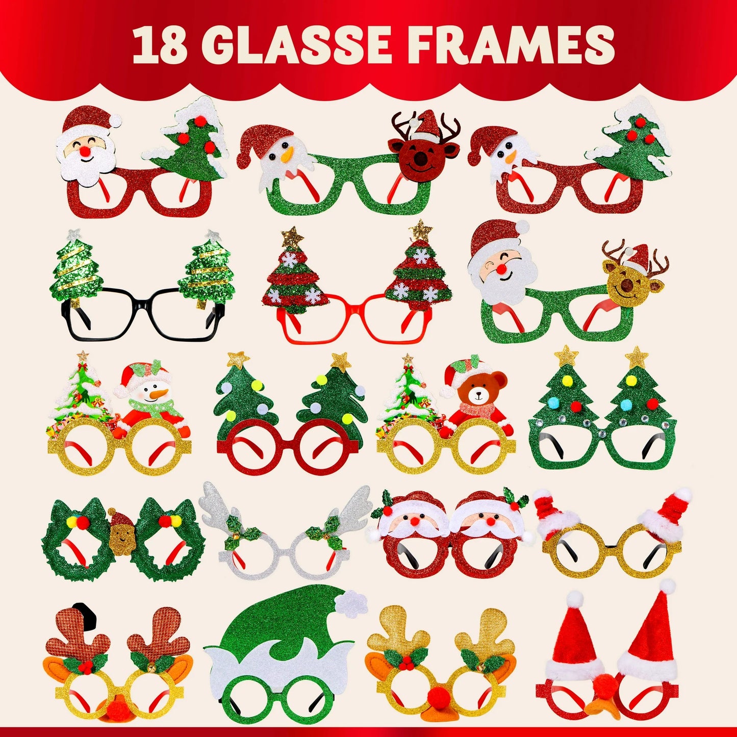 Joyfy 12 Pcs Christmas Eyeglasses Frames Glitter Photo Props for Kids Adult Party Favors Holiday Supplies (One Size Fits All)