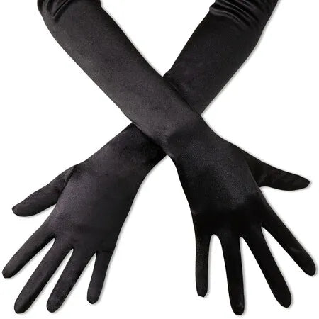 Syncfun Black Long Satin Gloves for Women, Silk Stretch Gloves Adults Sizes
