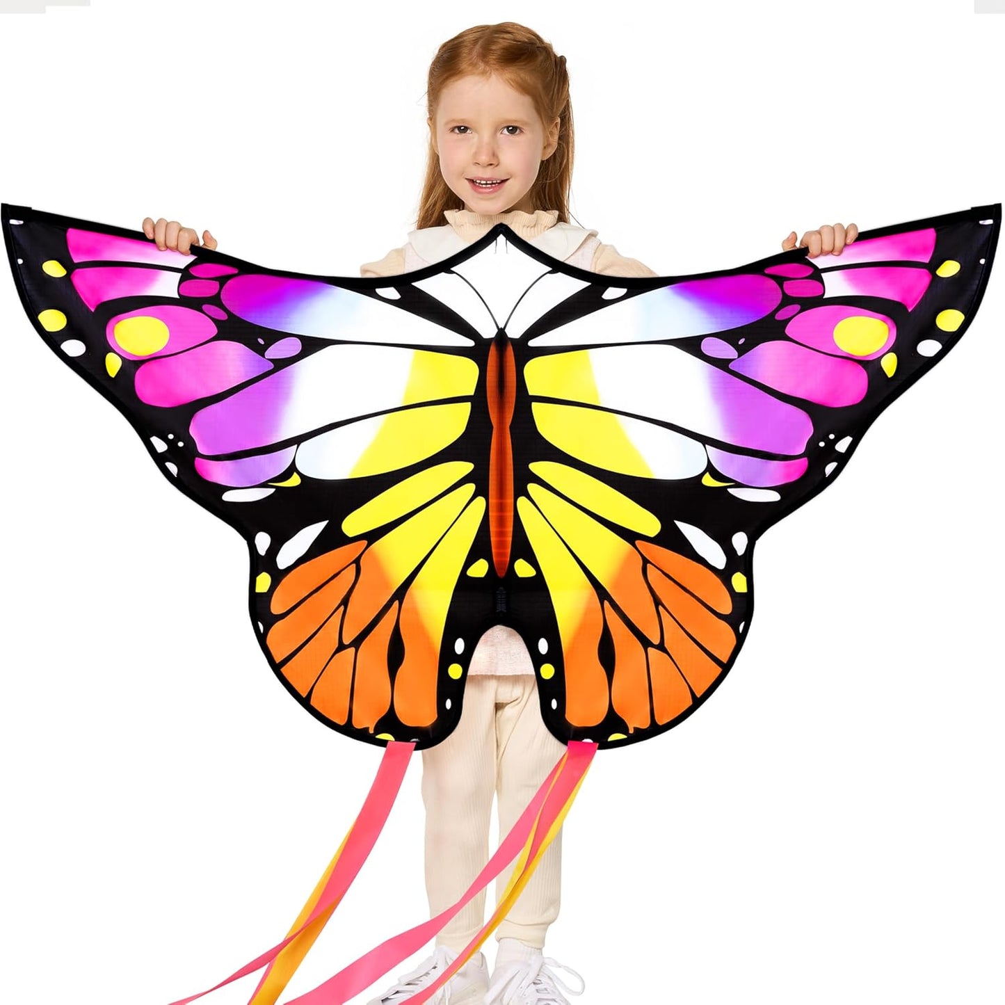 Joyfy Colorful Butterfly Kites Yellow– Easy to Fly for Kids and Adults, Large Beach Kite with 328ft String for Outdoor Games and Activities Kids Gifts