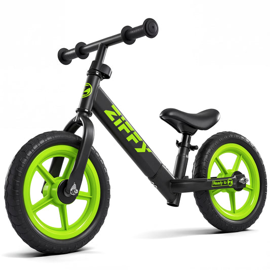 ZIFFY 12'' Balance Bicycle for Kids, Toddler Balance Bike with Air Rubber Tires, Adjustable Seat, Lightweight No Pedal Training Bicycle, Gift Bike for 2-6 Boys Girls, Black