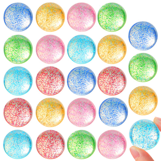 Joyfy 24 Pcs Glitter Bouncing Balls for Kids Party Favors 6 Styles 32mm Assorted Bouncy Balls with Storage Bag, Small Gift for Prize Box Toys, Pinata Stuffers
