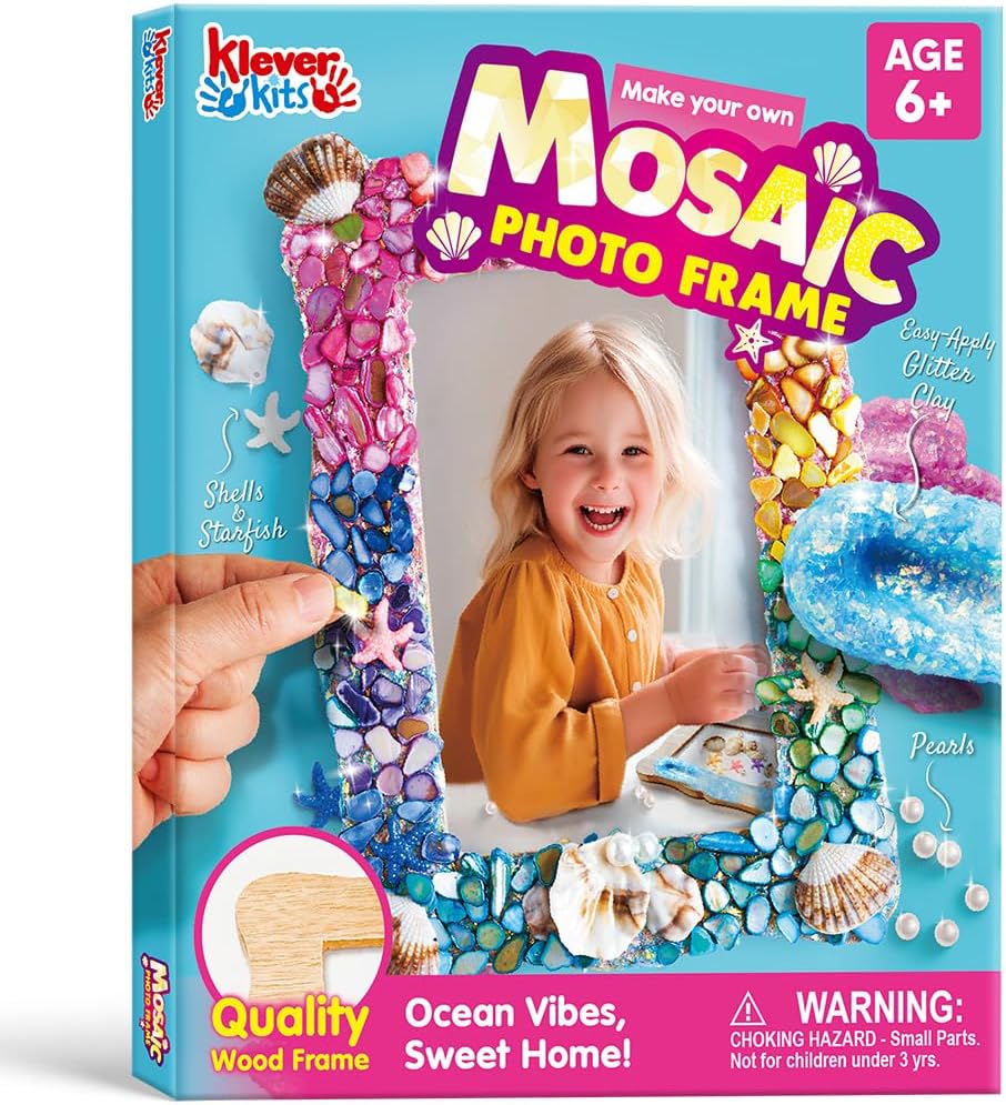 Klever Kits DIY Picture Frames Art Craft Kits for Kids, Make Your Own Mosaic Photo Frame Kit, Creative Gift for Girls Ages 6+
