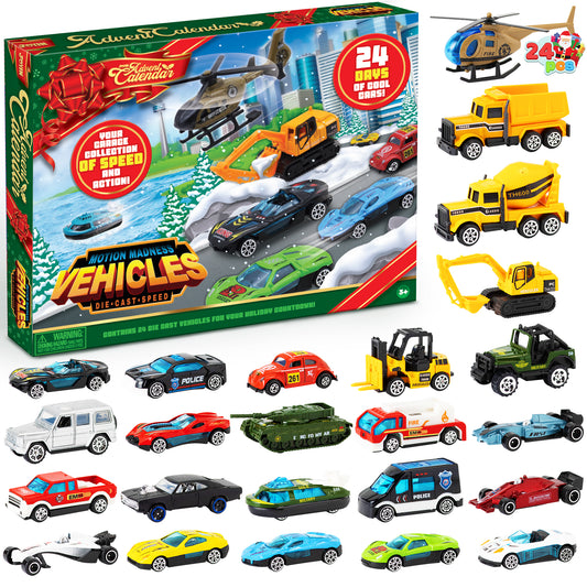 2024 Christmas Advent Calendar, 24 Days Countdown Calendar Diecast Cars Set, Christmas Vehicles Toys for Boys Kids, Classroom Prizes Xmas Gift, Christmas Party Favor Gifts, Advent Calendar Kids