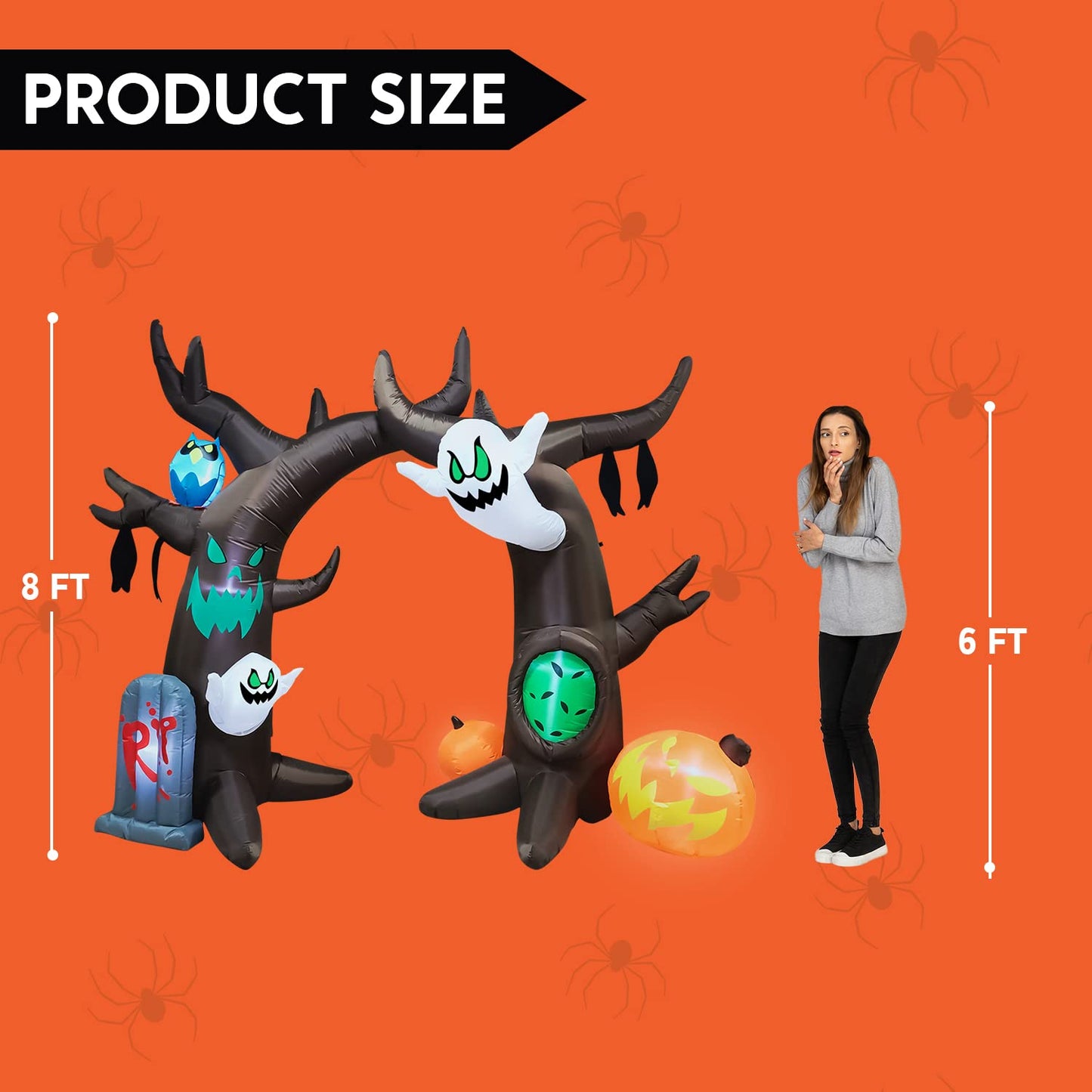 JOYIN 8 FT Halloween Inflatable Scary Tree Archway,Halloween Scary Tree Archway with Ghost Pumpkin Tomb and Build-in LEDs Blow up Yard Decorations,Halloween Inflatables Outdoor Decorations