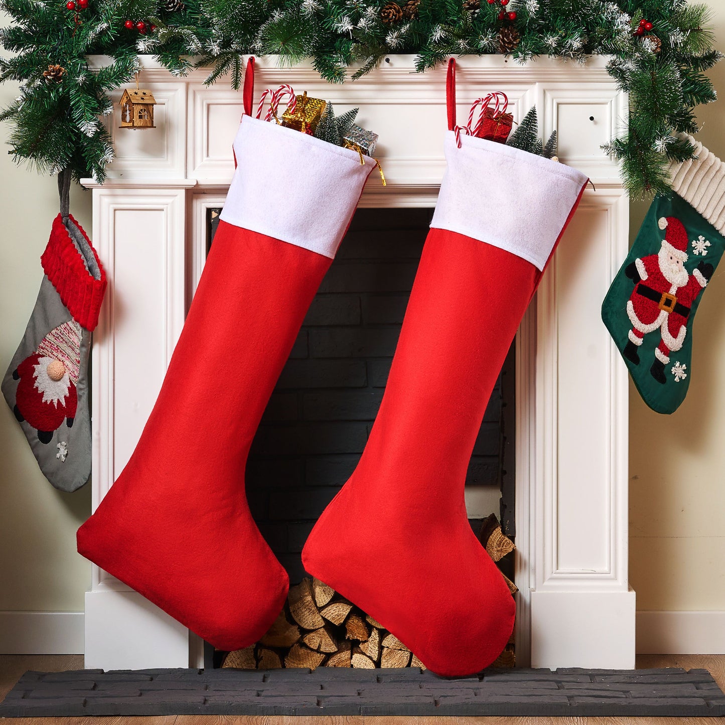 Joyfy 2 Pcs 38" Jumbo Felt Christmas Stockings, Giant Christmas Stocking Large Christmas Stocking for Family Holiday Season Decorations